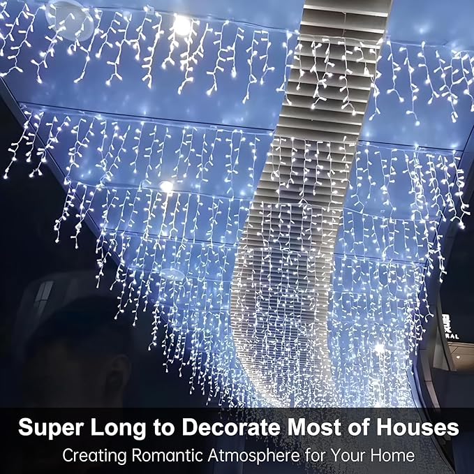 LED Icicle Lights for Outdoor Christmas Decorations,98.4Ft 1000 LEDs Christmas Fairy Light with Timer&Memory Function,8 Lighting Modes,Plug in hanging Curtain Lights for Xmas Party Wedding(Cool White)