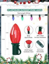 Outdoor C9 Multicolor Christmas Lights, 25Ft Vintage Christmas Lights with 27 LED C9 Bulbs, Extendable Plug in | Lumora