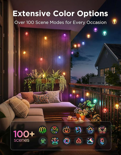 Govee Outdoor Clear Bulb String Lights 144ft, RGBWIC Smart Outdoor Lights with 45 Dimmable LED Bulbs, 111 Scene Modes, IP67 Waterproof Shatterproof, Works with Alexa, Google & Matter for Patio
