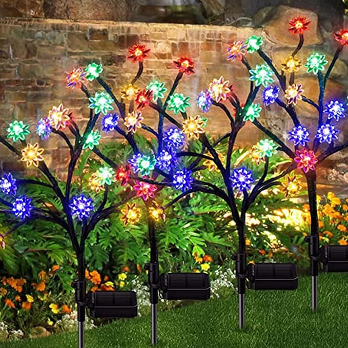 Solar Flower Stake Lamps, 66cm/26inch Solar LED Cherry Blossom Garden Lights, Waterproof Colorful Landscape Lights, Garden Decorative Lamp for Yard Patio Pathway (4pcs)