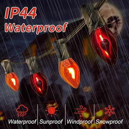25Ft C7 Halloween Orange Purple String Lights Outdoor, Christmas Decorations Patio Light with 25 Orange/Purple Flickering Flame Lights Waterproof UL Listed for Outdoor Party Garden Bistro Roof Decor