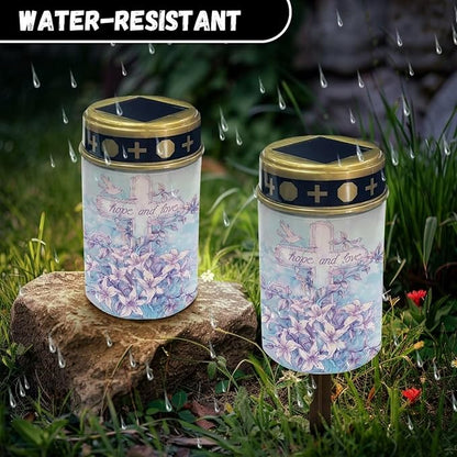 Solar Light Outdoor for Cemetery,Waterproof Garden Lights Solar Powered, Cross Solar Lights for Garden, Balcony, Yard, Gifts for Memorial