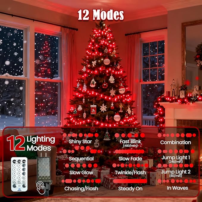 2026 New Voice Control 88ft 240LED Smart Valentine String Lights Outdoor/Indoor | String Lights with Remote, 12Modes, 7Voice Commands & Timers, Valentine Twinkle Light for Wedding Party Decor (Red)