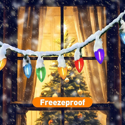C7 Multicolor Christmas Lights Outdoor Indoor, 10FT LED String Lights with 10 Vintage Bulbs, Waterproof & Connectable, for Roofline, Christmas Tree, Patio, Garden, Porch Holiday Decor