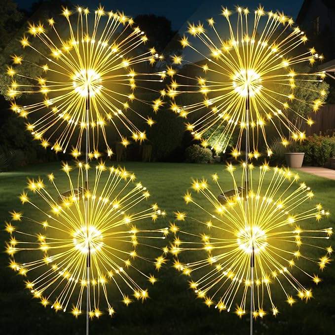 JJGoo Solar Firework Lights, 4 Pack 120 LEDs 2 Lighting Modes Solar Garden Lights Outdoor Waterproof for Yard Patio | Lumora