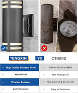 TENGXIN Outdoor Exterior Wall Light,Up and Down Cylinder Modern Porch Light,Stainless Steel 304 and Toughened | Lumora
