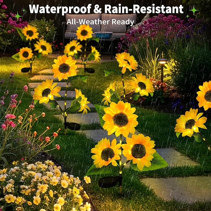 ILLUMINEW 6-Pack Solar Sunflower Garden Lights Outdoor 18 LED Flowers - Waterproof Long-Lasting Solar Patio Lights | Lumora