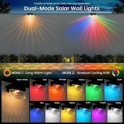 SOLPEX Solar Deck Lights Outdoor,Solar Fence Lights Waterproof Led Light for Outdoor Stairs,Step,Patio,Yard,Garden,Balcony and Porch,8 Pack Shell-Like Light Spots(Black Shell,Warm White&RGB)