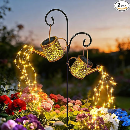 Solar Lights Outdoor Decorative, 2 Pack Metal Watering Can Lights Outdoor Waterproof, Small Patio Light Yard Lawn Pathway Decor, Gardening Gifts for Women Mom Grandma