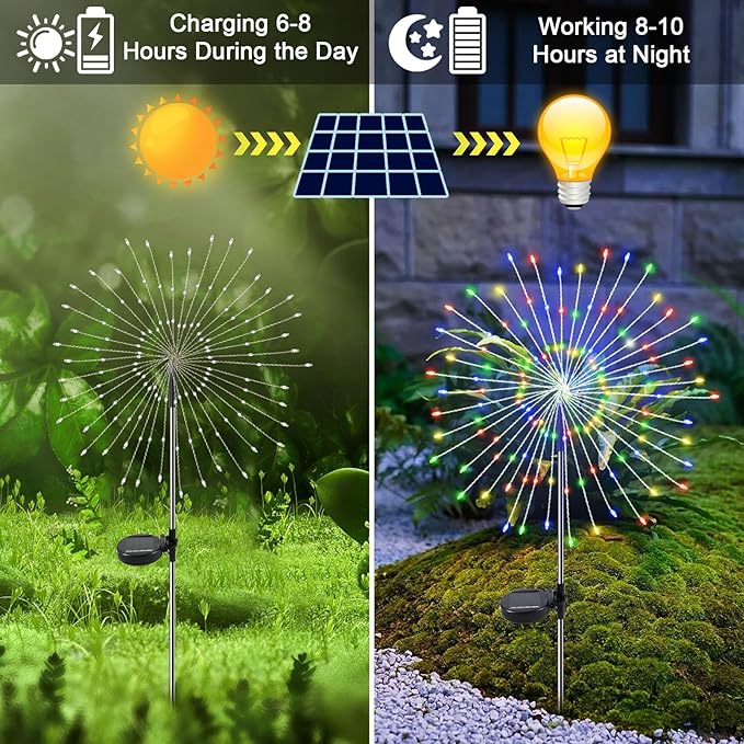 Solar Garden Lights Outdoor, 6 Pack 120 LED Twinkling Firework Lights Decorative with 2 Modes, Outdoor Waterproof | Lumora