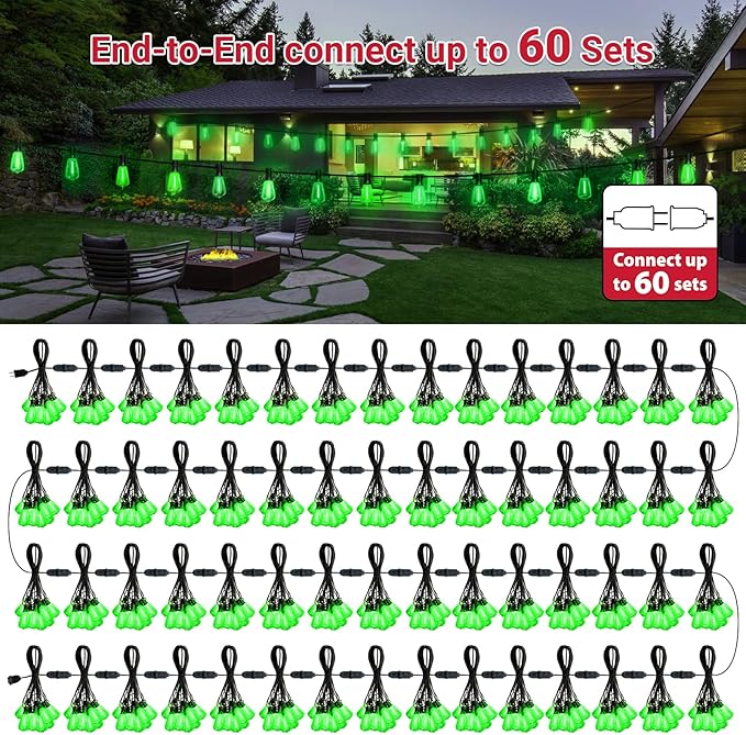 LAMPHOME 4-Pack 26Ft ST38 Green St Patrick's Day Patio Lights，Outdoor String Light with 12+1 Shatterproof LED | Lumora