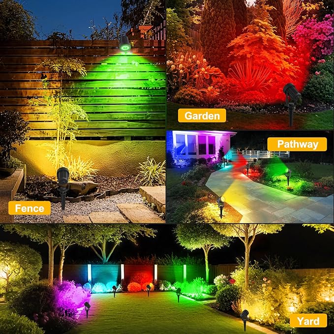 T-SUNUS RGB Solar Spot Lights Christmas Outdoor 6-in-1, Color Changing Landscape Spotlights Pond Lighting | Lumora