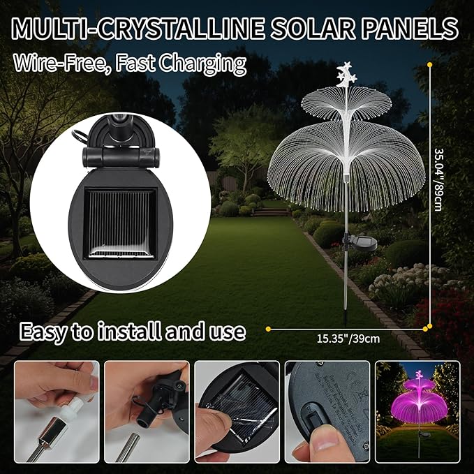 Solar Garden Lights Outdoor Solar Lights 7 Color Changing Jellyfish & Star Waterproof Solar Flower Lights for Garden Decor, Yard, Patio, Lawn, Pool, Party, Wedding, Gifts for Women/Mothers - 3 Packs