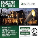 GKOLED UL Listed Solid Brass Landscape Spotlight, Low Voltage Outdoor Directional Uplight, with 5W MR16 LED Bulb & | Lumora