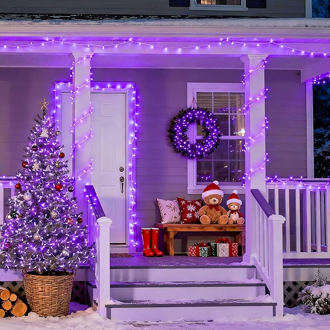 JMEXSUSS 163 FT 500 LED Purple Christmas Lights, 8 Modes Purple Lights Indoor Outdoor Waterproof, Remote Control Christmas String Light Plug-in for Xmas Roof Bedroom Party Tree