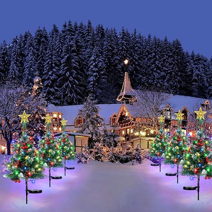 OurWarm 2Pcs Solar Christmas Tree Lights Outdoor Decorations, 20 LEDs Path Lights 8-Mode Flickering, Small Mini Solar Christmas Tree for Outside Yard Pathway Garden Grave Cemetery Xmas Decor