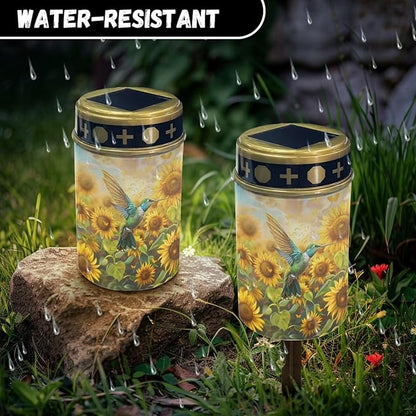 HUGS IDEA Sunflower Hummingbird Solar-Powered Grave Lights Waterproof Garden Pathway Lighting for Yard & Patio Angel Garden Ornaments Solarlampe FüR Grab Wasserdicht