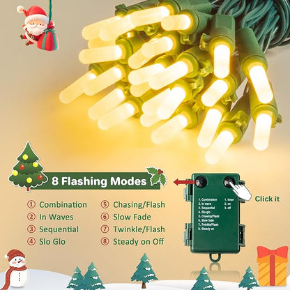 YOUNGAR Green Wire Christmas Lights,50LED Battery/USB Operated String Light,Twinkle Lights with Timer Memory Waterproof Outdoor with 8 Modes for Tree, Yard, Garden, Patio Decor