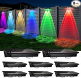 Solar Fence Lights Outdoor 8Pack, Warm White & 6 Color Change and Glass Panel, Waterproof High Brightness Solar LED | Lumora