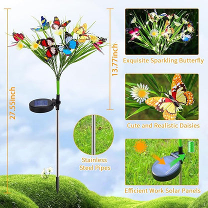 AVEKI Solar Garden Lights, 2 Pack 84LED 14 Butterfly 28 Daisy Flower Solar Powered Lights IP65 Waterproof Stake Lights Outdoor Landscape Lights for Yard Patio Lawn Gift for Women (White-1)