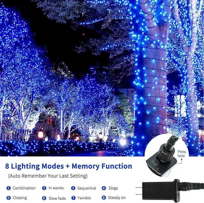105FT 300LEDs Christmas Lights Outdoor Indoor 8 Modes for Christmas Tree Party Decoration, 100% UL Listed (Blue | Lumora