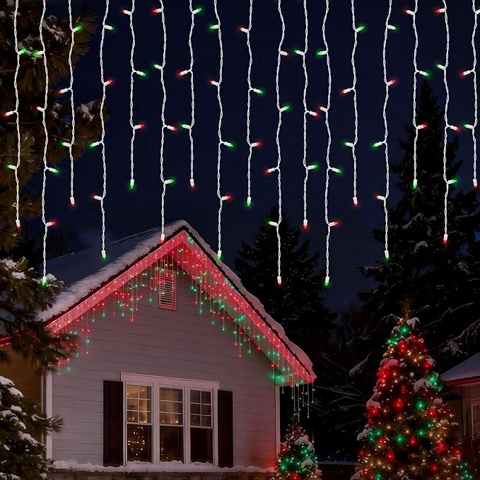 7ft Icicle Lights, 70 LED Red & Green Twinkle String Lights, Commercial Grade IP68 Waterproof, Soft Glow Mini LED Icicle Lights for Christmas Party, Eaves, Roofs, Holiday Indoor Outdoor Decoration