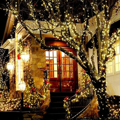 Dailyart Solar String Lights Outdoor, 2 Pack 100 LED (2 x 50FT) Solar Fairy Lights Waterproof IP44 with 8 Lighting Modes & Auto On/Off, 600mAh Battery Warm White for Garden Patio Yard Trees