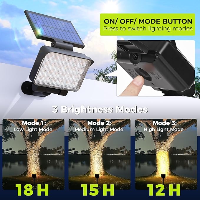 Solar Spot Lights Outdoor Waterproof for Flag, Tree, House, Garden, Yard, 3 Brightness Modes Solar Powered | Lumora