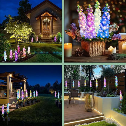 Solar Garden Lights Outdoor,4 Pack Colorful Waterproof Decorative Solar Lights Outdoor 20 LED Hyacinth Flower Garden Decor Yard Patio Lawn, Gifts for Mother's Day Mom