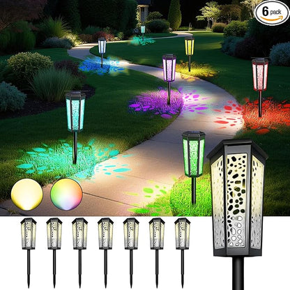 Colored Solar Powered Pathway Landscape Lights Outdoor Warm White & RGB Dusk to Dawn Waterproof for Garden Sideway Outside, Patio, Path, Yard, Walkway, Driveway, 2 Modes 8 Pack Accent Modern Design