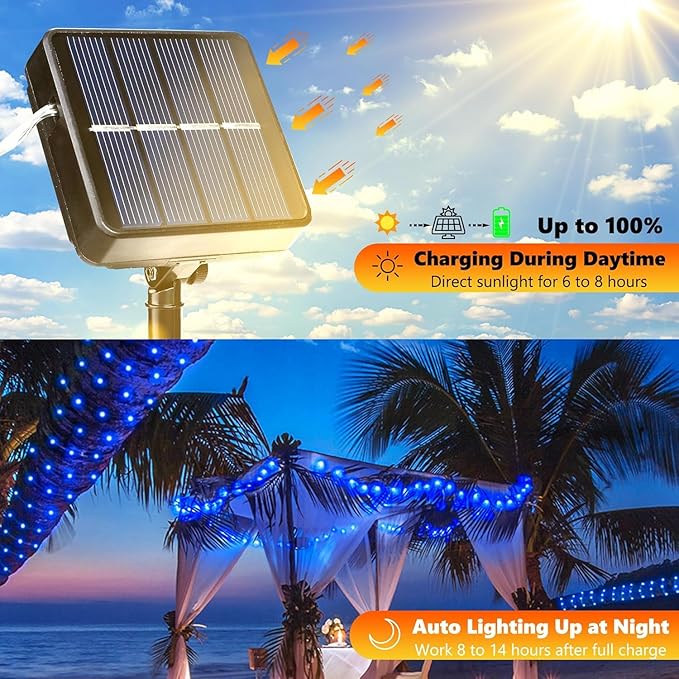 Lomotech Solar String Lights Outdoor - 2 Pack Total 66ft 200LED Solar Fairy Lights Waterproof 8 Modes Twinkle | Lumora