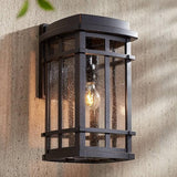 John Timberland Neri Mission Industrial Box-Shaped Outdoor Wall Light Fixture Oil Rubbed Bronze 16" Clear Seedy | Lumora