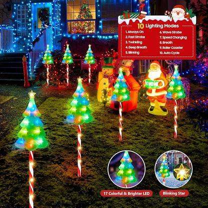 25" Larger Outdoor Christmas Decorations, 6 Pack Colorful Solar Candy Cane Christmas Tree Lights with 10 Lighting Modes and Bright 102 LED, Waterproof Solar Christmas Tree for Pathway Yard
