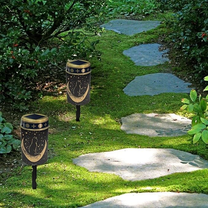 HUGS IDEA Moon Cat Solar Grave Lights Cemetery Decor Waterproof Solar-Powered Lanterns for Gardens, Patios & All | Lumora