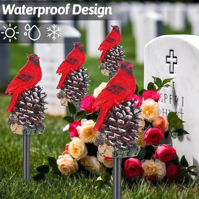 VIHOSE Cardinal Solar Stake Lights Red Bird Figurine Solar Stake Light Decorative Outside Garden Decor Christmas Landscape Lights Cardinal Gifts for Mother Lawn Yard Decor Women(Classic)
