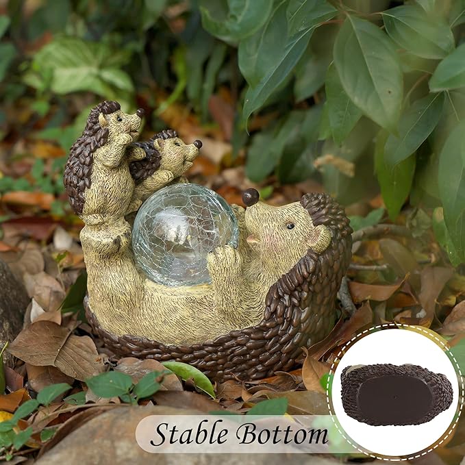Solar Hedgehog Statue with Ball Lamp, 9x5x9 Inch Outdoor Garden Decor, Cute Resin Animal Figurine for Yard Pathway & Patio Lighting