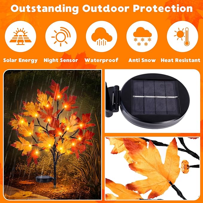 Fall Solar Pathway Lights 4PCS, Autumn Outdoor Harvest Decorations, Waterproof Maple Leaves Lights for Lawn Yard Garden Patio Walkway Driveway Landscape Lighting Auto On/Off