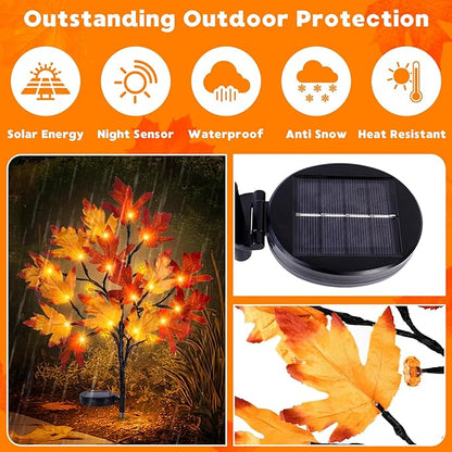 Fall Solar Pathway Lights 4PCS, Autumn Outdoor Harvest Decorations, Waterproof Maple Leaves Lights for Lawn Yard Garden Patio Walkway Driveway Landscape Lighting Auto On/Off