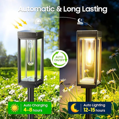 WdtPro 8 Pack Bright Solar Pathway Lights Outdoor, Solar Powered Garden Lights Waterproof, Auto On/Off Outdoor Lighting for Lawn Patio Walkway Driveway Path Yard Decor