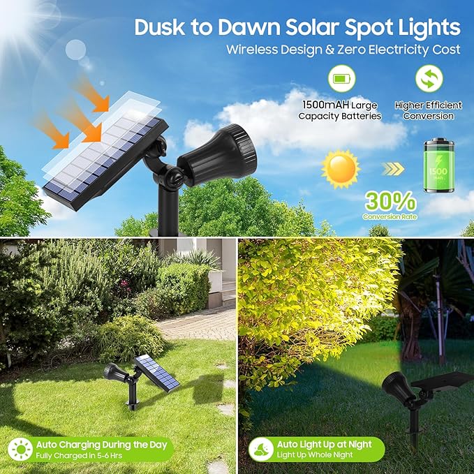 Bosceos 2-Pack Solar Lights Outdoor Waterproof, 30LEDs Solar Spot Pathway Lights with 3 Modes, Garden Light Auto | Lumora