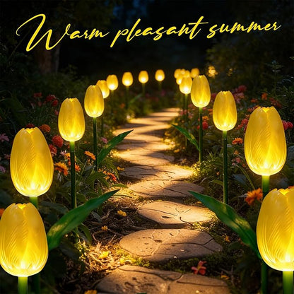 Outdoor Solar Lights Waterproof - 6PACKS Brighter Tulip Flowers with Garden Gifts Stake Lights Decor,Yard Decorations,Artificial Flower Gifts for Mom,Party,Home,Cemetery Grave Decor Yellow