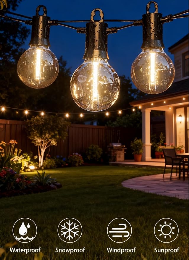 Outdoor String Lights ,150 FT Led Patio Globe Lights with Plastic Bulbs,Waterproof,Shatterproof,G40 Outdoor String Lights,Connectable Hanging for Backyard, Bistro, Porch, Deck, Balcony,Tent (150ft)