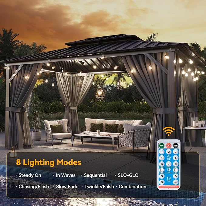 Aoxun 50FT LED Outdoor String Lights with 15 Edison Shatterproof Bulbs(2 Spare), Waterproof Hanging Lights for Gazebo, Porch, Deck, Garden, Backyard