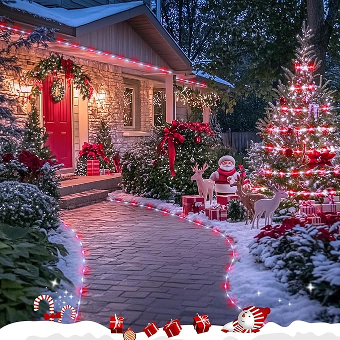JMEXSUSS 200 LED Solar Rope Lights, 72ft IP 65 Outdoor Waterproof Christmas Lights With 8 Modes, Red and White for | Lumora