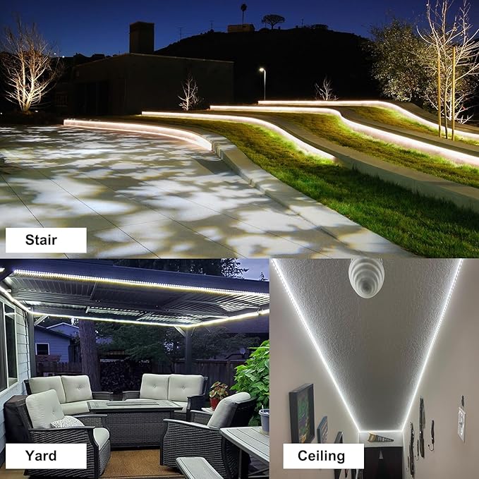 100FT(2 Rolls of 50FT) Flat Rope Lights, Outdoor LED Rope Lighting Waterproof(Not for Dimmer & Adapter), White | Lumora