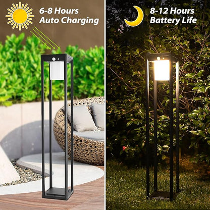 Solar Motion Pathway Lights Outdoor, Aluminum Waterproof Floor Lamp, 3 Lighting Modes 600 Lumens Super Bright Outdoor Floor Lamp for Garden Backyard Patio Porch Decor, 32" Black
