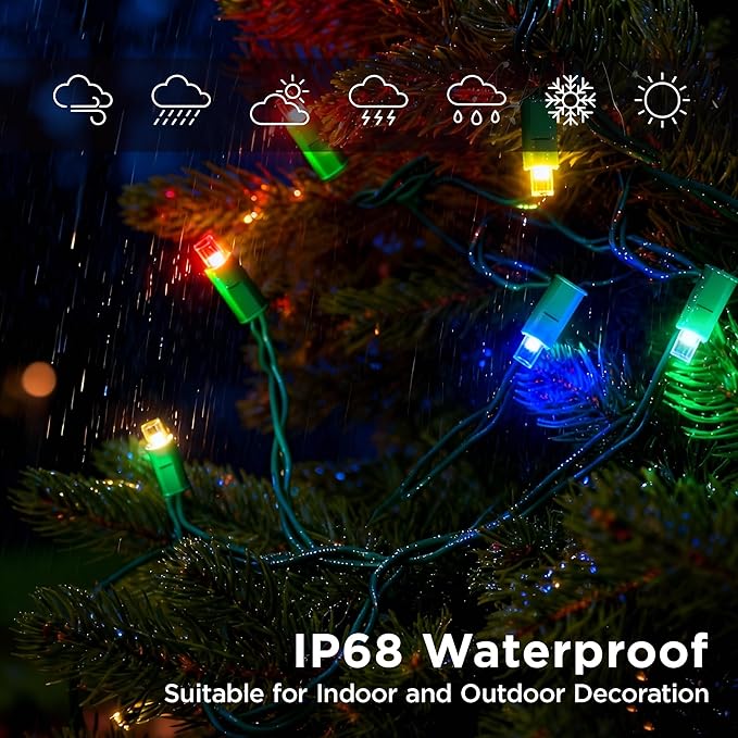 Christmas String Lights (Multicolor -Breathing, 33.3FT), Mini LED String Lights, Waterproof Fairy Lights for Outdoor Indoor Holiday Party Patios Wedding Valentines Day Halloween Xmas Decor
