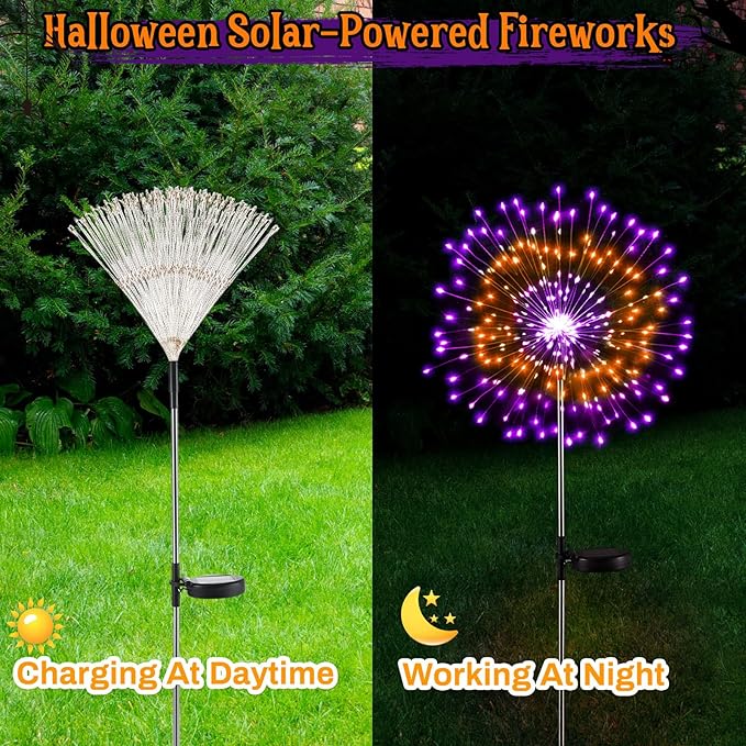 6 Pcs Mardi Gras Solar Firework Lights Solar Lights Outdoor Garden 120 LED 8 Modes Waterproof LED Sparkler Outdoor for Carnival Patio Yard Pathway Walkway (Mixed Colors)