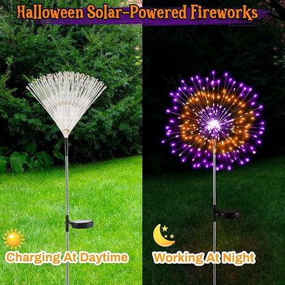 6 Pcs Mardi Gras Solar Firework Lights Solar Lights Outdoor Garden 120 LED 8 Modes Waterproof LED Sparkler Outdoor for Carnival Patio Yard Pathway Walkway (Mixed Colors)