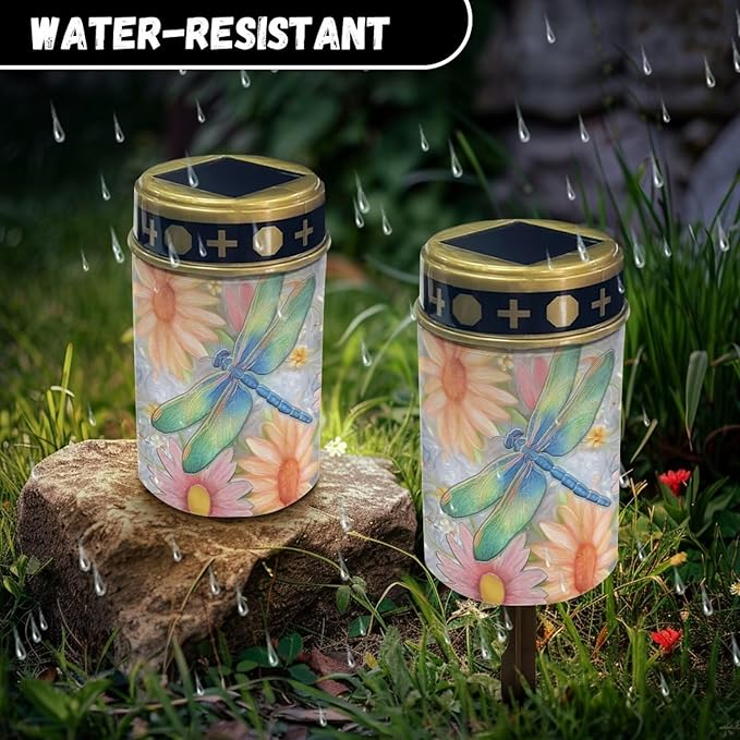 Grave Decorations for Cemetery Dragonfly Cemetery Solar Lights for Grave Waterproof Dusk to Dawn Sensor Solar Grave Lamp for Cemetery